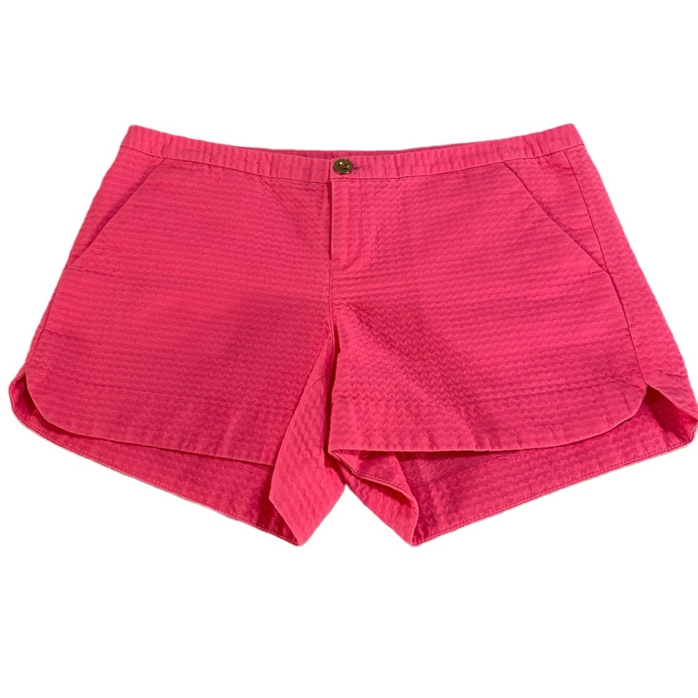 Lilly Pulitzer Bright Pink Textured Sadie‎ Low Rise 4” Shorts Sz 6